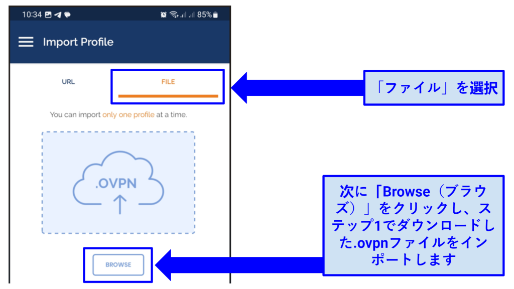 A screenshot showing OpenVPN Connect's home screen