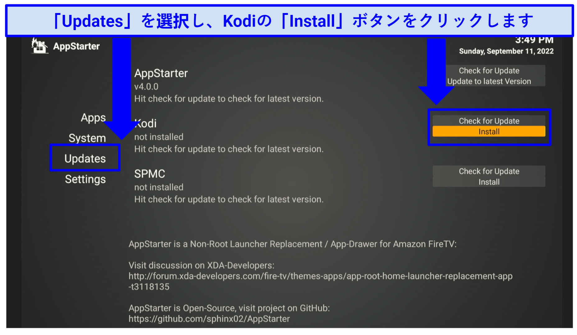 A screenshot showing AppStarter makes Kodi installation on Firestick a breeze