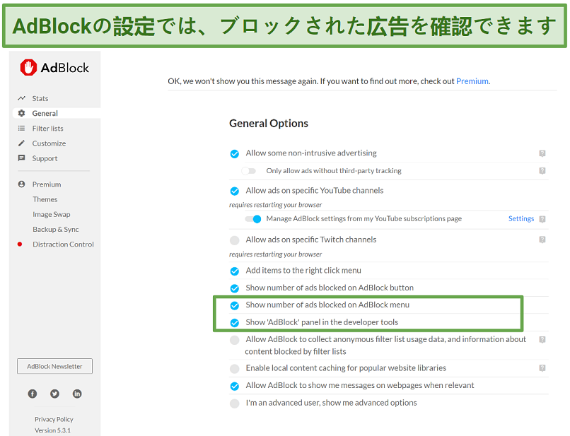 Screenshot of AdBlock's Chrome interface
